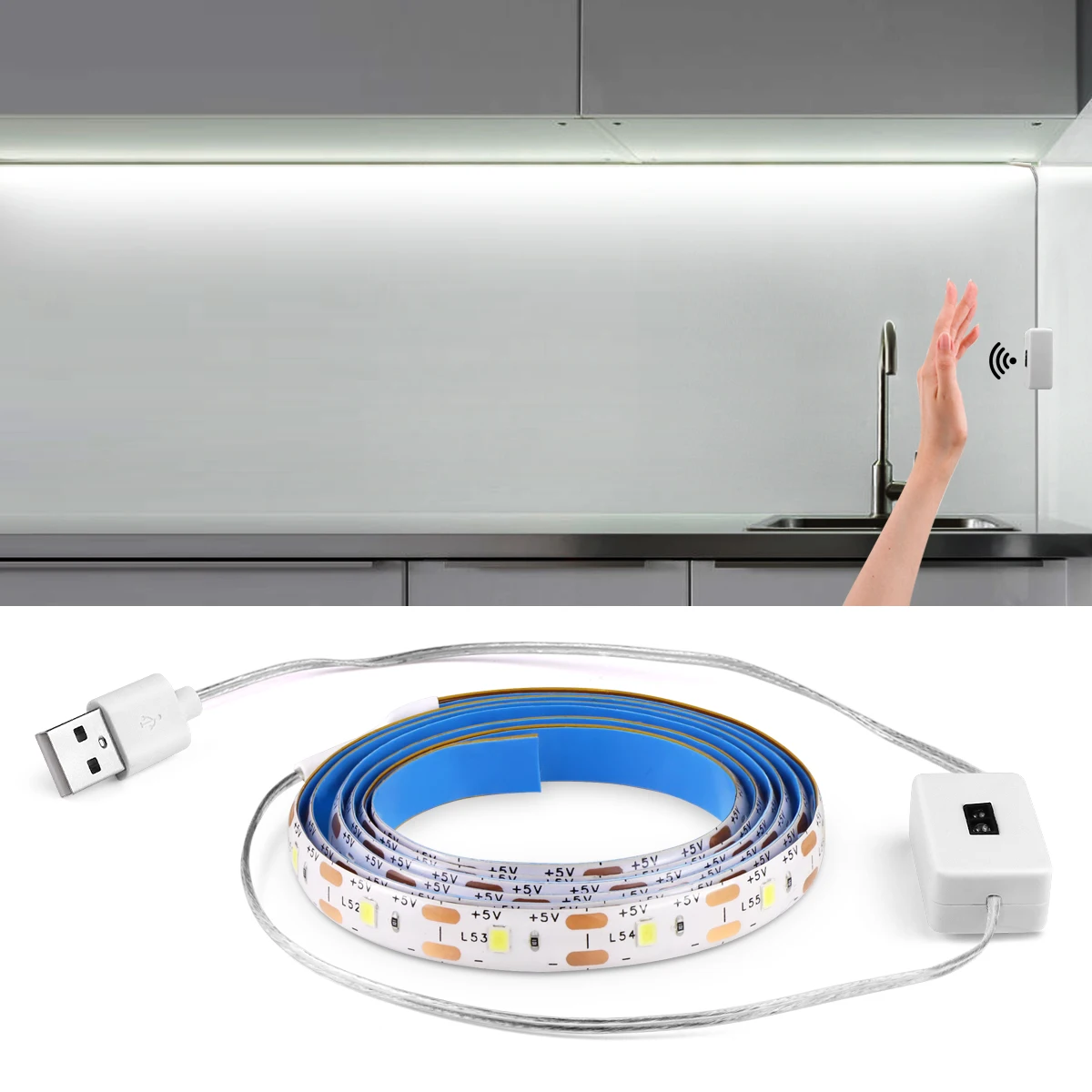 DC5V USB COB LED Strip Light Motion Sensor 320Led/m Waterproof Hand Scan Induction Flexible Tape Kitchen Cabinet Backlight Decor