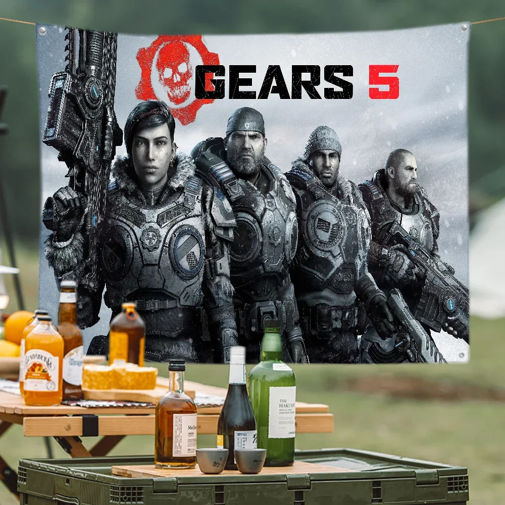 

Game Gears 5 Of War Flag Creative Pattern Hanging Polyester Printed Banner Hand Pulled Flag Class Camping Birthday Outdoors