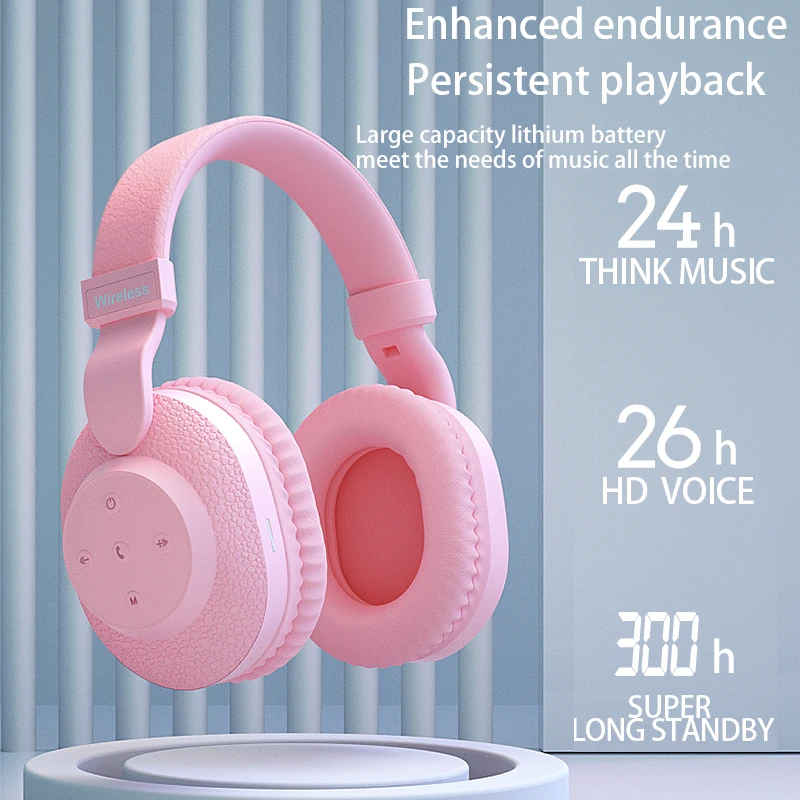 

525 Headphones Fone Bluetooth Headset Gamer TF Card Gaming Earphone Hifi Gaming Headphones FM Play Pink for Girl Women