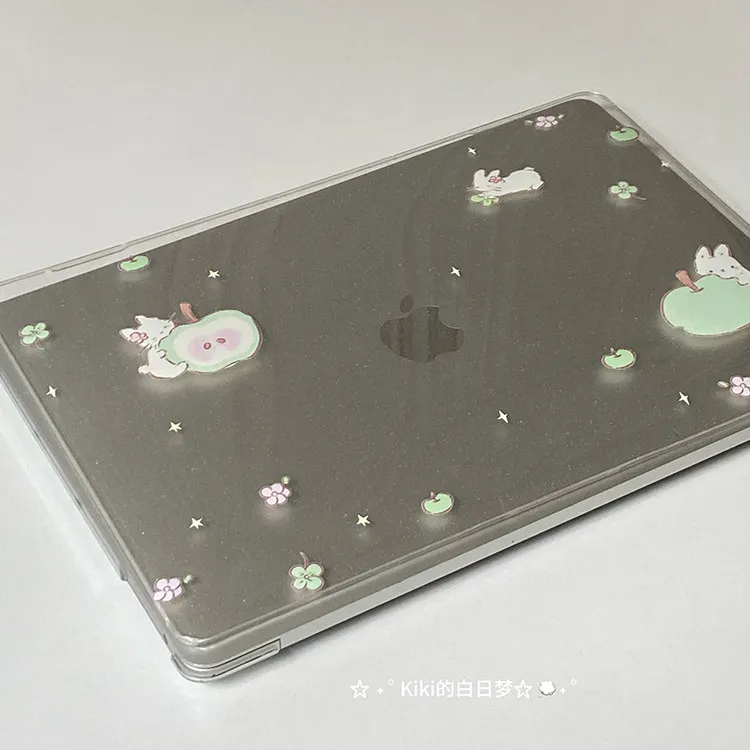 Summer Green Apple Rabbit Glitter Laptop Case For Macbook Air 13.6 M4 NEO 15 M3 Hard Cover For Mac Book Pro 13 M1M2 14 M4 M5 16