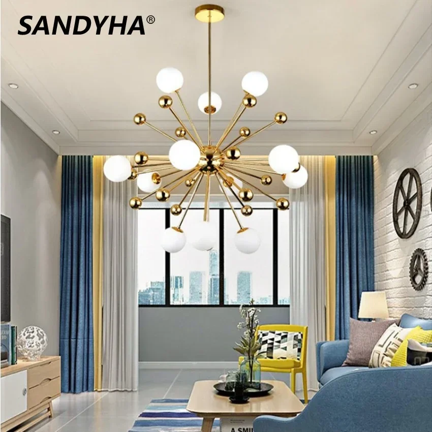 

SANDYHA Modern Pendant Lights Creative Glass Spherical Design Hanging Chandelier Led Lamps for Living Room Bedroom Decoration