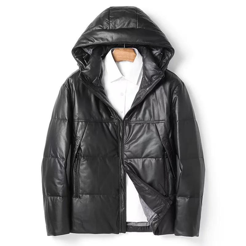 

Новинка 2025 года, зимние куртки из натуральной кожи, 90% белый гусиный пуховик, мужское пальто из коровьей кожи AL009