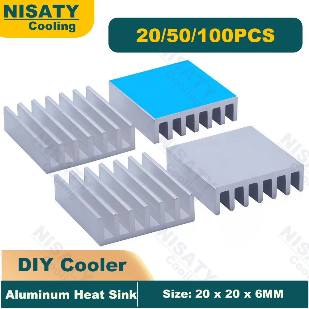 

100/50/20pcs 20x20x6mm Silver Aluminum Heatsink Radiator Cooling Heat Sink for LED Electronic Component Heat Dissipation