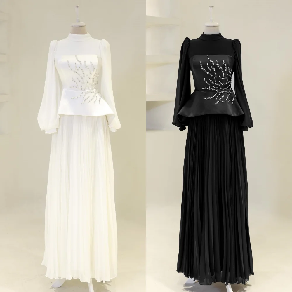 

Customized Chiffon Rhinestone High Collar A-line Midi Dresses Bespoke Occasion Party Gown Classic Elegant Evening Sparkle