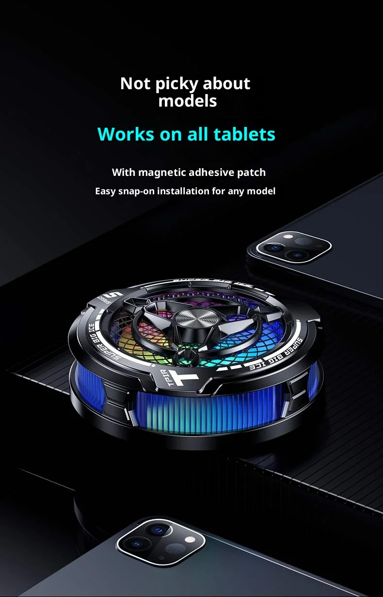 New 45W Semiconductor Tablet Cooler Large Area Powerful Cooling Magnetic RGB Phone Cooler for Pad/Gaming Phones with Lights