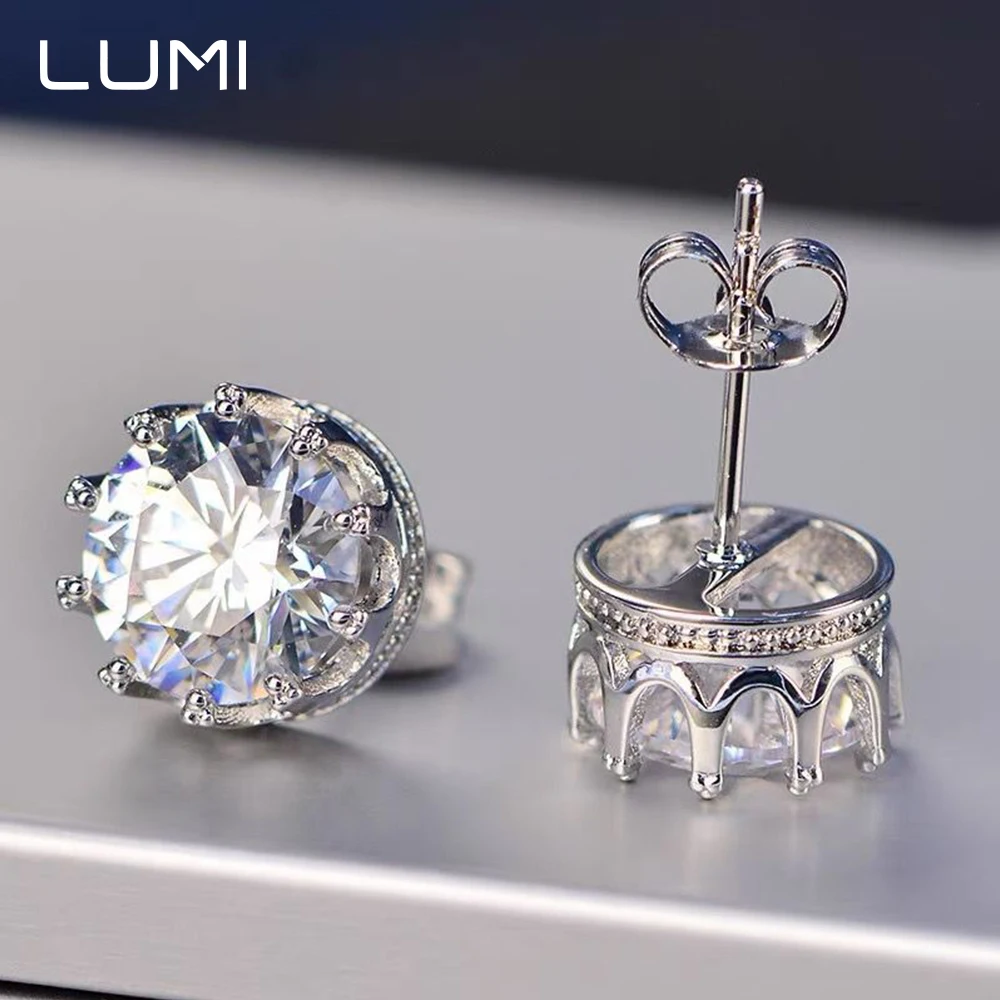 

0.5CT 1CT Lady Moissanite Crown Stud Earrings - GRA Certificated 925 Sterling Silver Halo Sparkling Jewelry Gift
