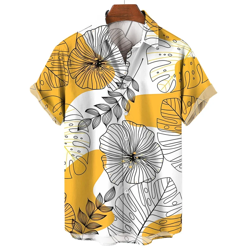 Hawaiian Plants Tropical Leaves Shirts Casual Lapel Short Sleeves Flower Tree 3d Printed Shirt For Men Summer Beach Lapel Blouse