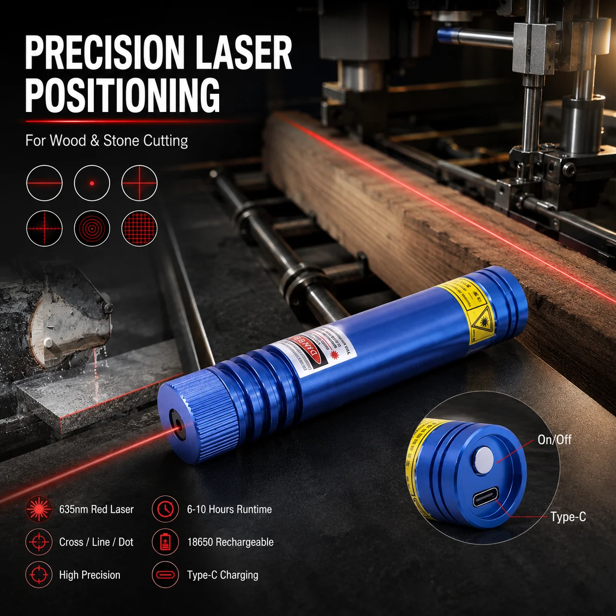 ZhonNa 635nm Industrial Red Laser Locator Cross Line High Precision Positioning Module for Woodworking Machine Parts Cutting Pro