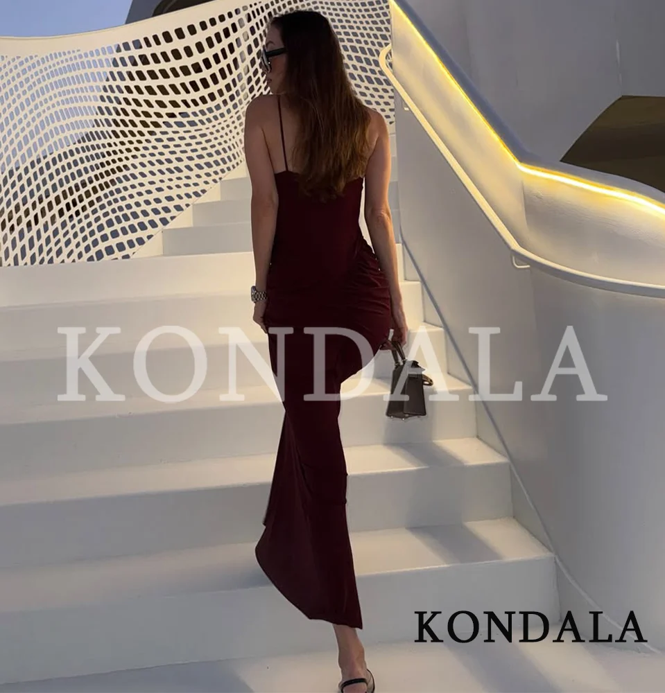 KONDALA Sexy Long Dress Women Heart-shaped Collar Fitted Pleated Dress New 2026 Spring Summer Fashion Holiday Party Lady Dress