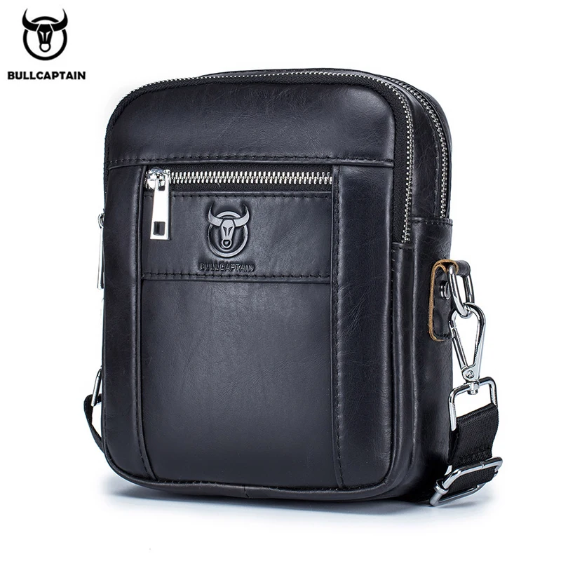 BULLCAPTAIN-Bolso de hombro de cuero para hombre, bandolera compacta, informal, 09