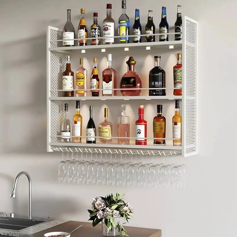 ﻿ Vinera-abrestante de Metal para vino, luces montadas en la pared, vitrina moderna nórdica, licor, hogar, Bancone Da Bar, muebles