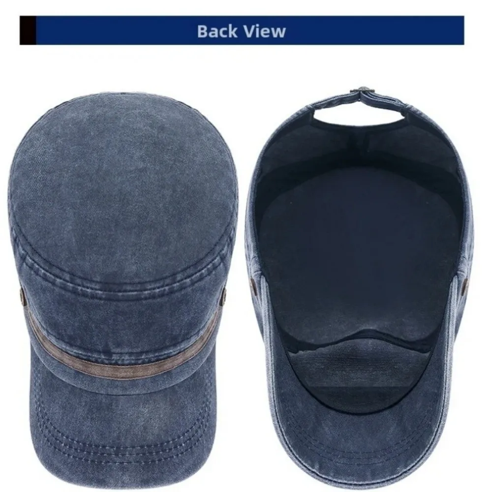 Retro Washed Cotton Big Head Flat Hat Breathable Short Brim Sun Hat Adjustable Spring Summer Middle-aged Dad Hat Men Women