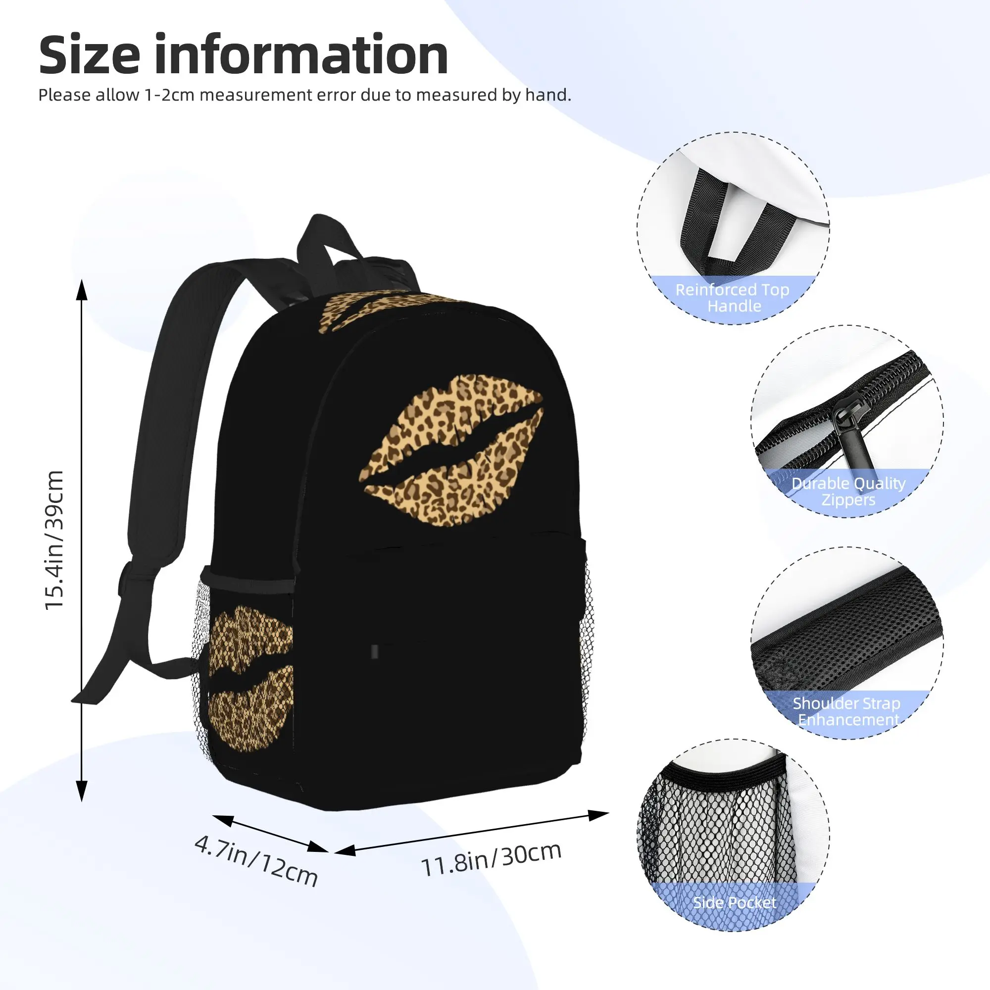 Leopard Print Lips Backpack Hot Sale Daypack Large Capacity Boys Girls BookBag Shoulder Bags for Men Women School Bag