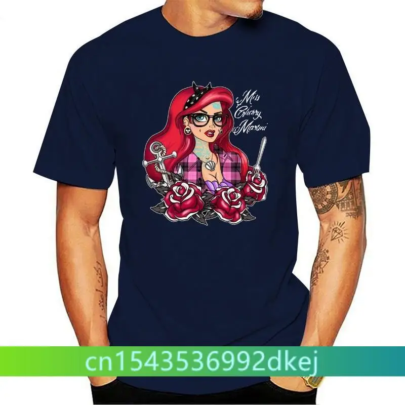 Men T shirt Miss  Martini Ariel Little Mermaid Tattoo Girl Anchor Roses funny t-shirt novelty tshirt women