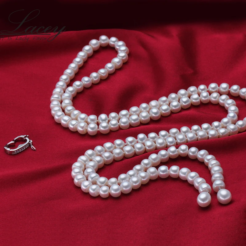 Cultured Real Pearl Necklace For Women,100% Genuine Freshwater Pearl Necklace Pendant Chain,Long Pearl Sweater Necklace Girl