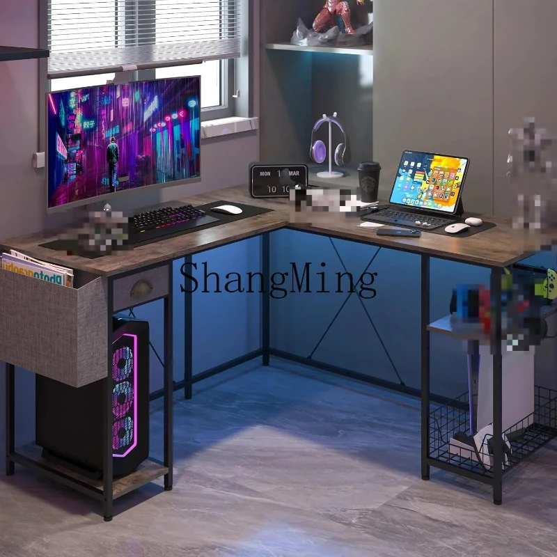 Escritorio doble para ordenador SM, estante de almacenamiento de esquina de gran capacidad para oficina con cajón
