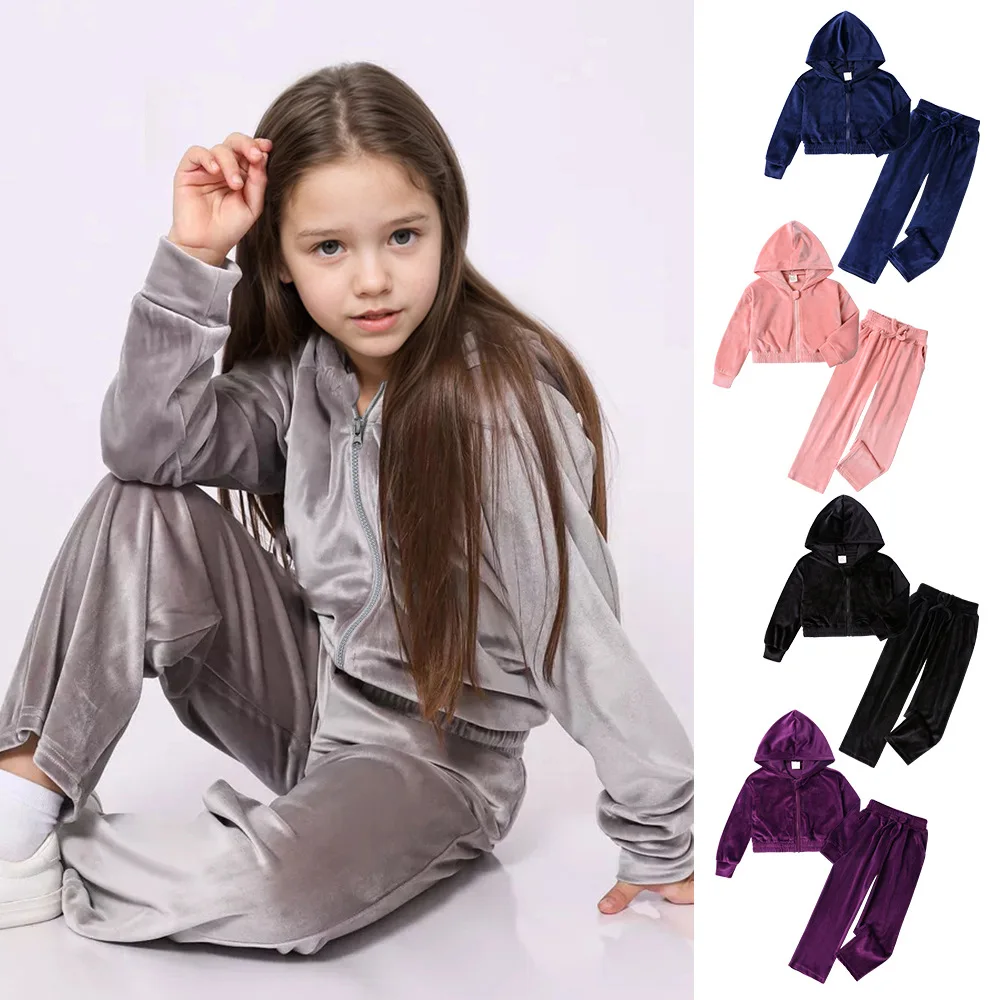 ZOETOPKID Winter Girls Boys Clothes Sets Autumn Kids Velvet Warm Hooded Tracksuit Suits Zipper Coat+Pants  2 Pcs Outfits