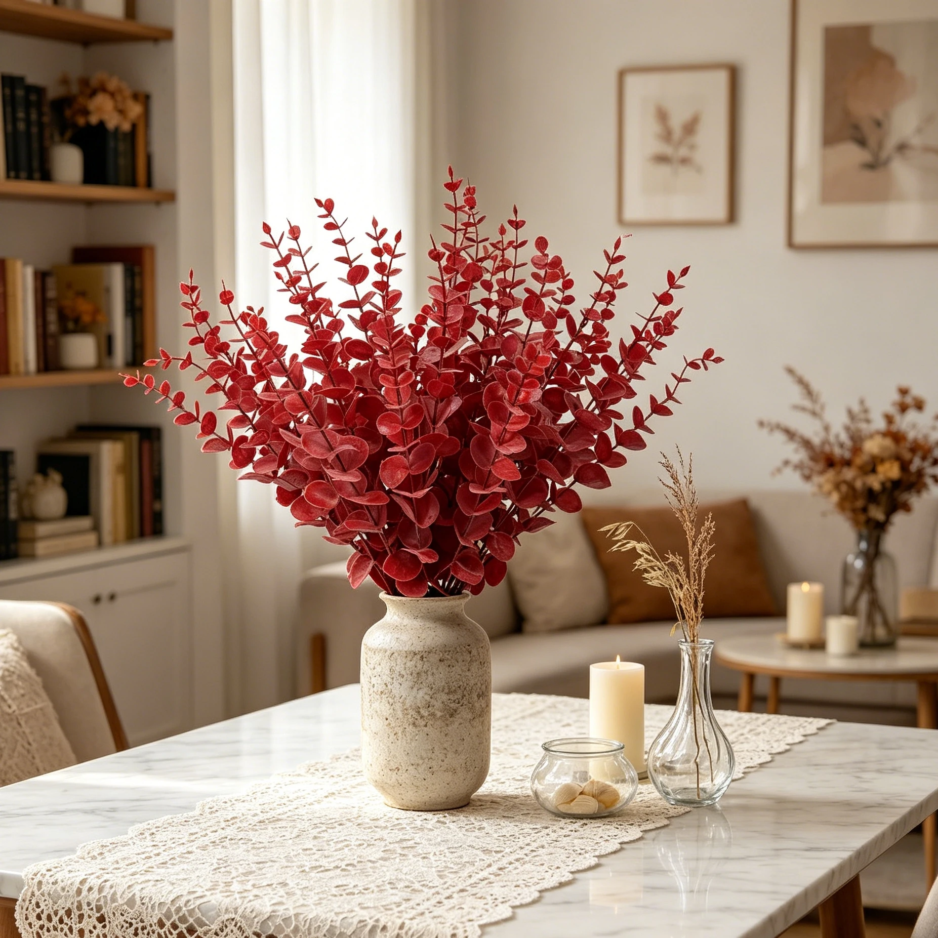 15/30pcs Artificial Plants Golden Eucalyptus Leaves Christmas Tree Filler Outdoor Wedding Garden Party Home Table DIY Decoration