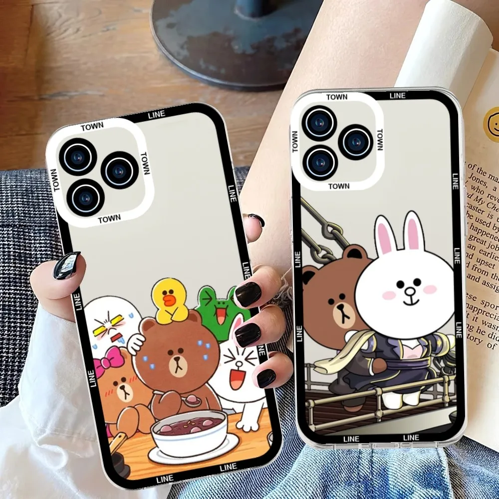 L-LINES Cartoon  T-TOWN Phone Case For iPhone 11 12 Mini 13 14 15 Pro Max Transparent Shell