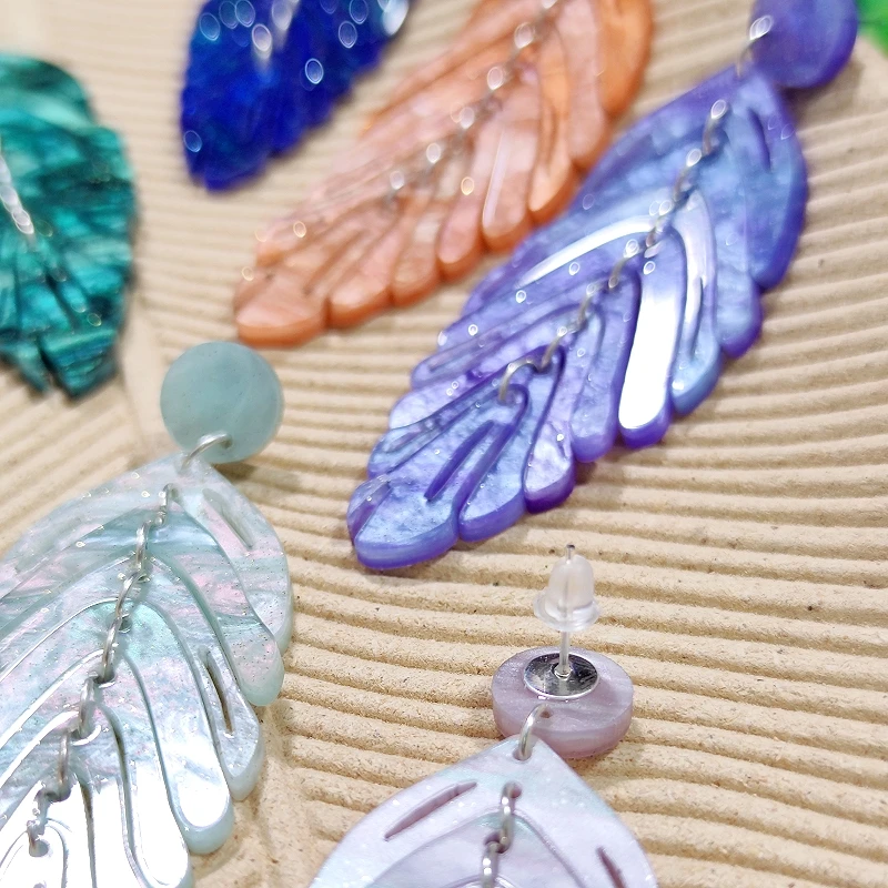 KUGUYS Acryl Bohemia Blatt-Ohrhänger für Damen, lange Blätter, Pflanzen-Serie, Schmuck, modische Strand-Accessoires, Fabrikverkauf – Detail 8