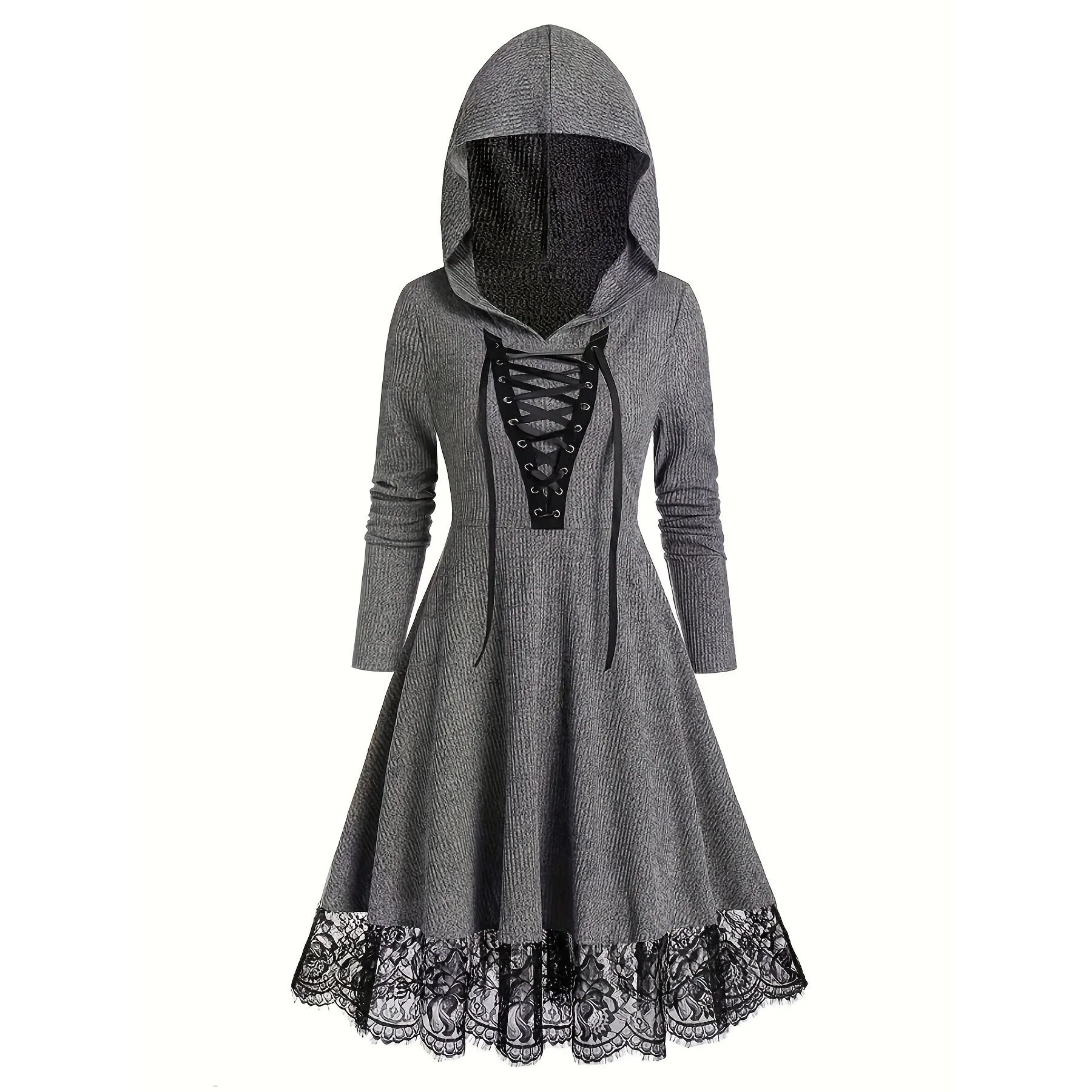 

Color Cospalyer Medieval Hooded Dress Witch Cosplay Costume Lace Gothic Vintage Dress Up Adult Halloween Carnival Clothing