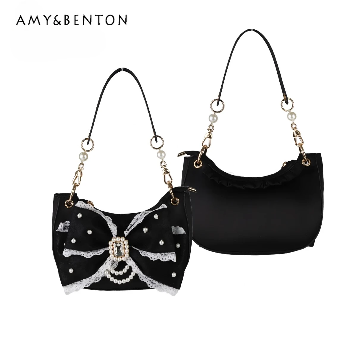 

Mine Series Mass-Produced Lolita Bag Sweet Bow Cute Shoulder Bag Exquisite Rhinestone Beaded Lace Print Crossbody Bags for Women