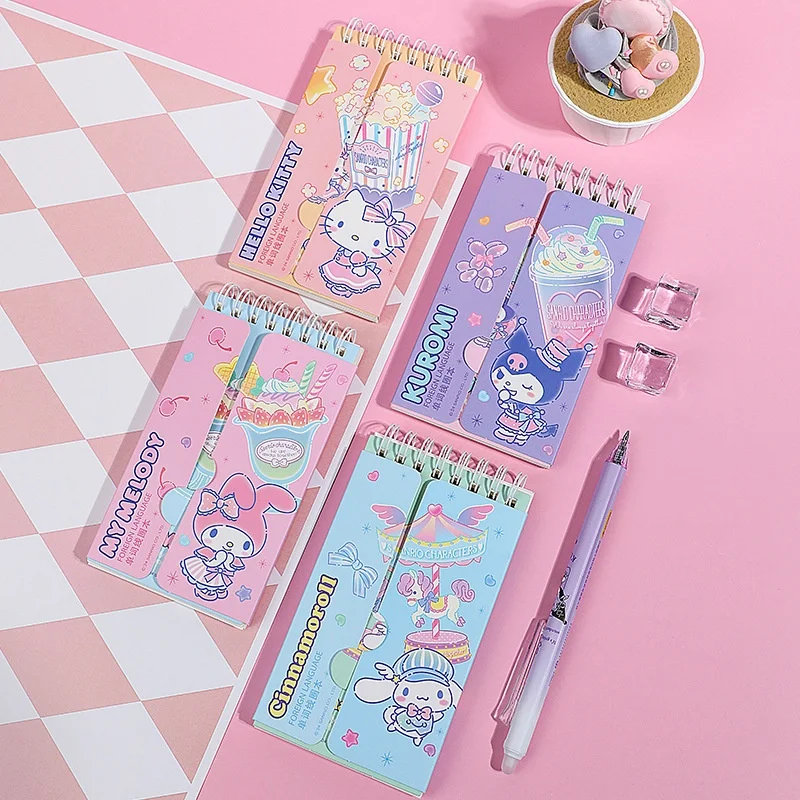 8pcs/lot Sanrio Kuromi Melody Memo Pad Sticky Notes Coil Notebook Stationery Label Notepad Planner Sticker Post School Supply