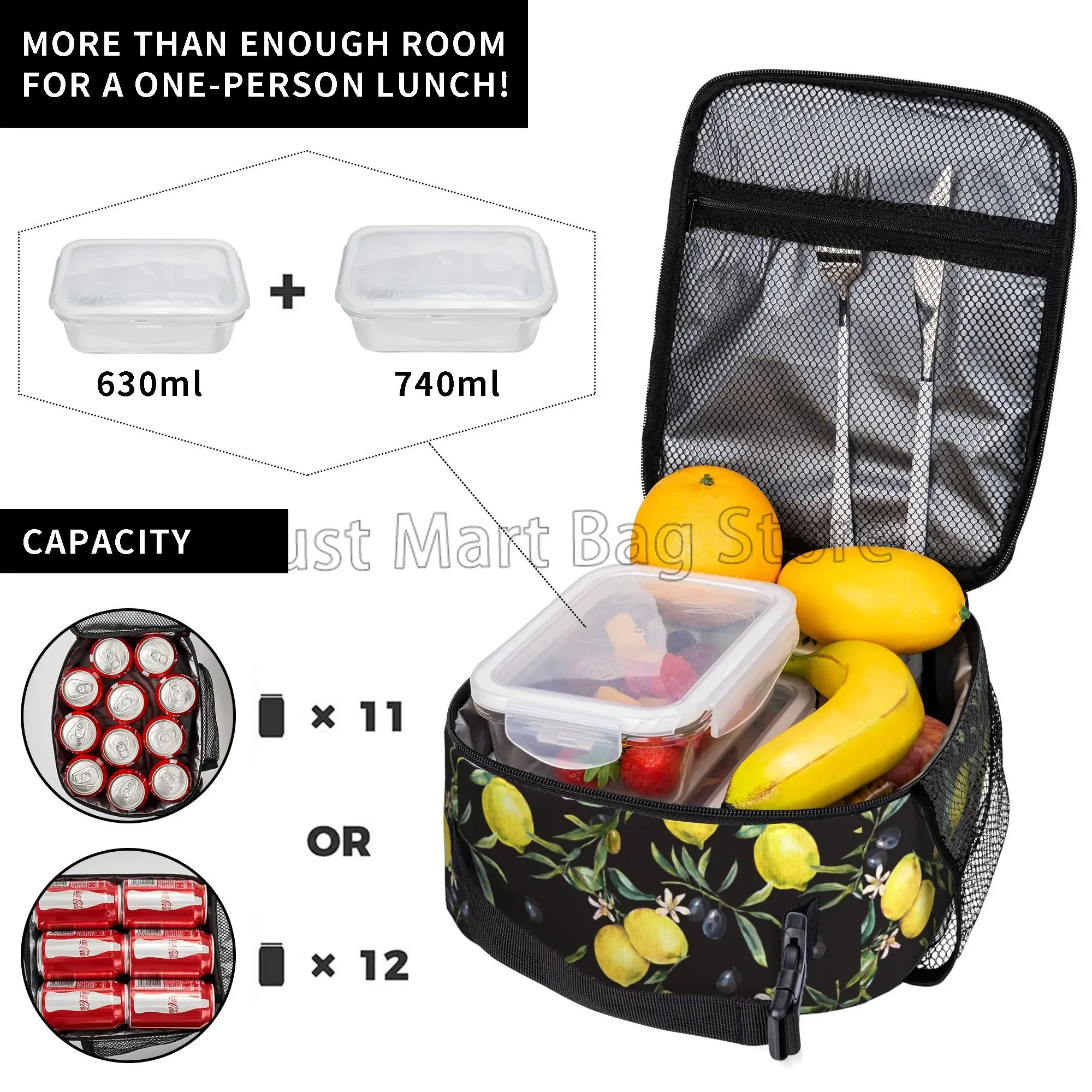 Lemons Insulated Lunch Bag Reusable Waterproof Thermal Lunch Box for Women Men Portable Cooler Tote Bag for Work Picnic Travel