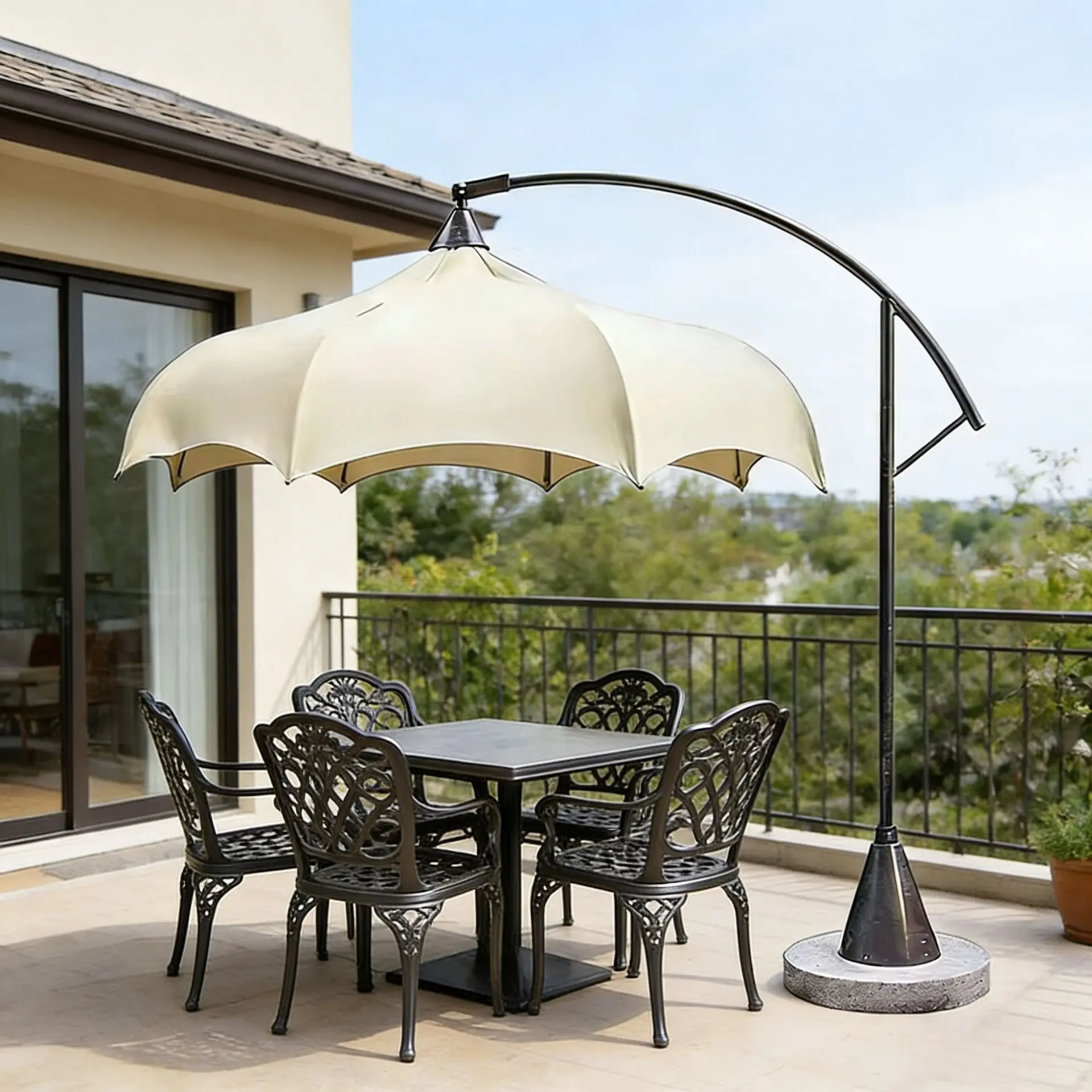 Multi Color Offset Cantilever Sun Umbrella Outdoor Cafe Terrace Shade Parasol with Stone Base
