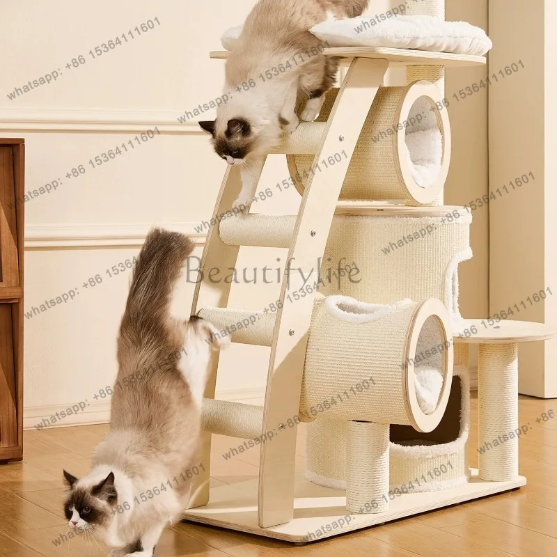 Nordic Creative Ladder Castle Cat Scratching Post Cartoon Style Design Cat Nest Solid Wood Pet Supplies Tapis Griffoir Chat FYCT