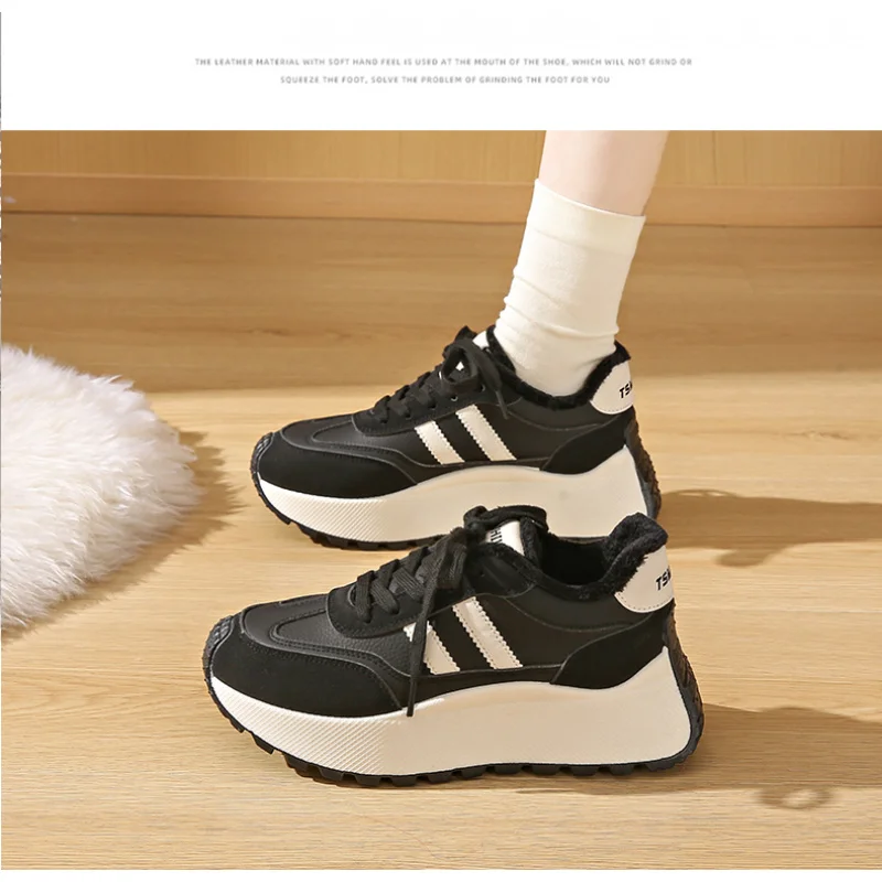 

2025New Comfort Casual Cotton-Padded Shoes Fleece-lined Slugged Bottom All-Match Casual Daddy Shoes High Quality Women's Sneaker