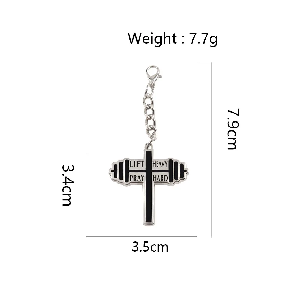 Christlicher Fitness-Kreuz-Hantel-Schlüsselanhänger – Hebe schwer, bete hart – Glaube und Fitness – Motivierender Schlüsselanhänger – Geschenk für Fitness-Enthusiasten – Detail 3