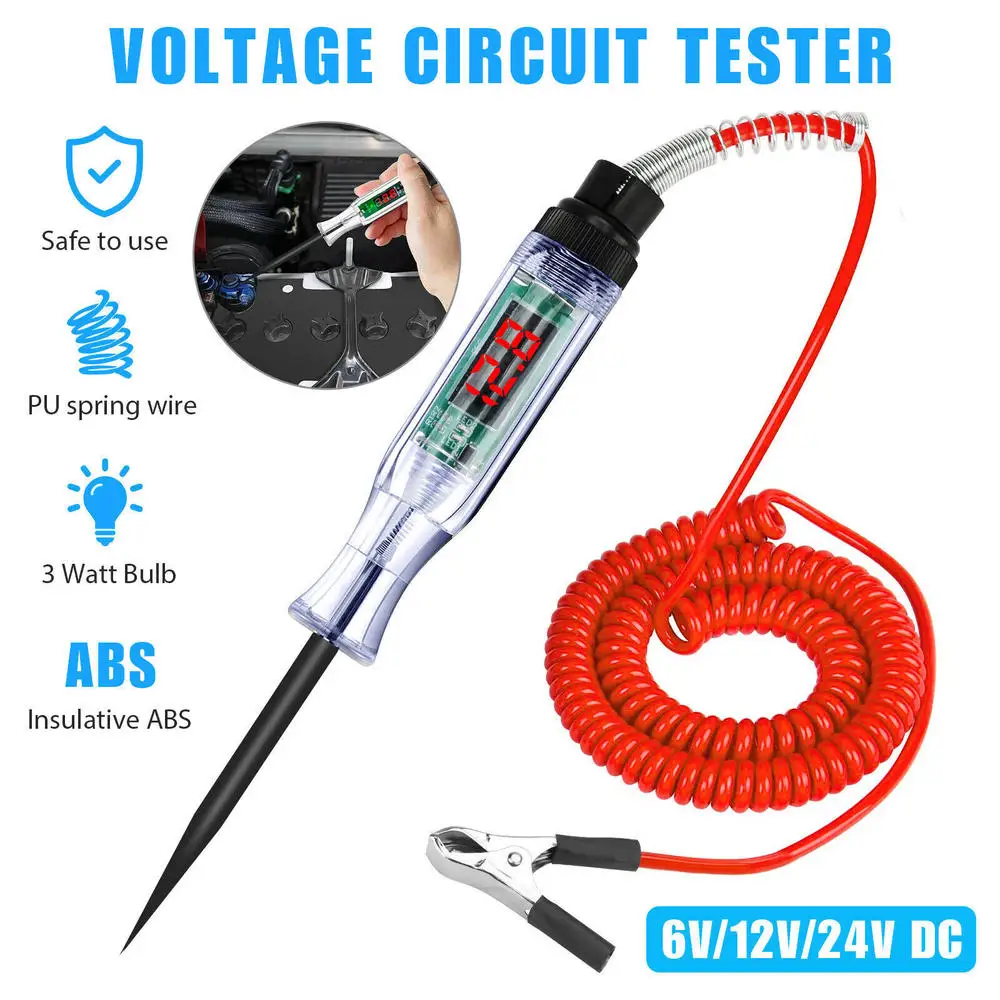 6/12/24V Car Circuit Tester Pen Retractable Spring Wire Digital Electric Circuit Tester Voltage Test Pen Car Diagnostic Tools