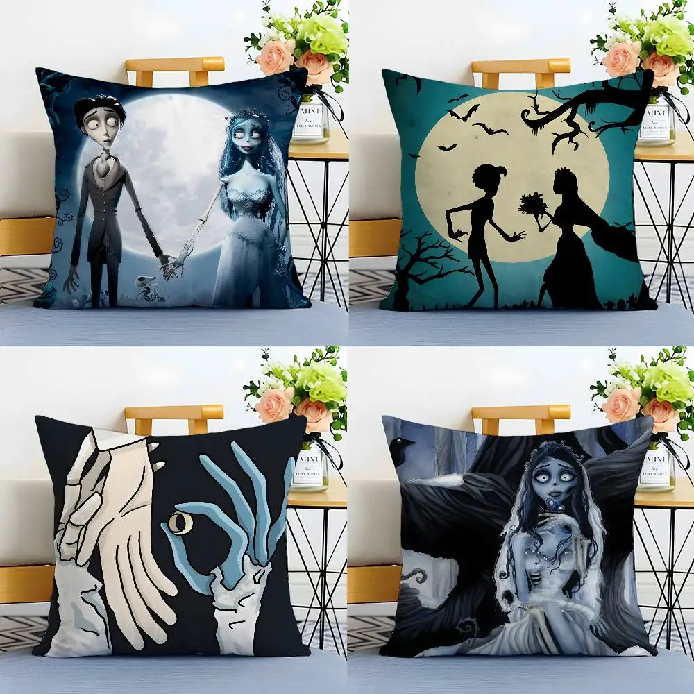 Funda de almohada con dibujos de película Corpse Bride-B, funda de almohada antipolvo con cremallera Invisible, funda de cojín de sofá de felpa corta y sedosa