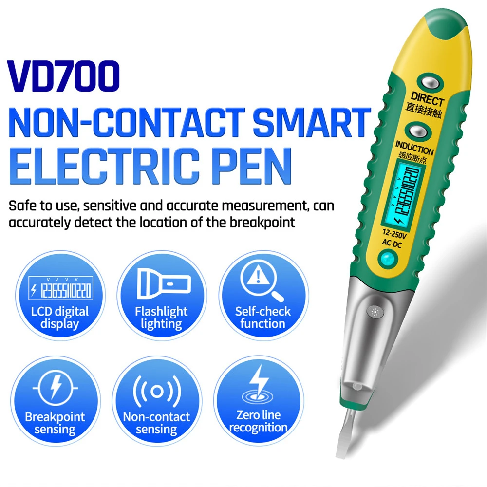 Multifunction Test Pencil AC/DC12-250V Voltage Test Pen LED Light Voltmeter Power Detector Tester Electric Screwdriver Indicator