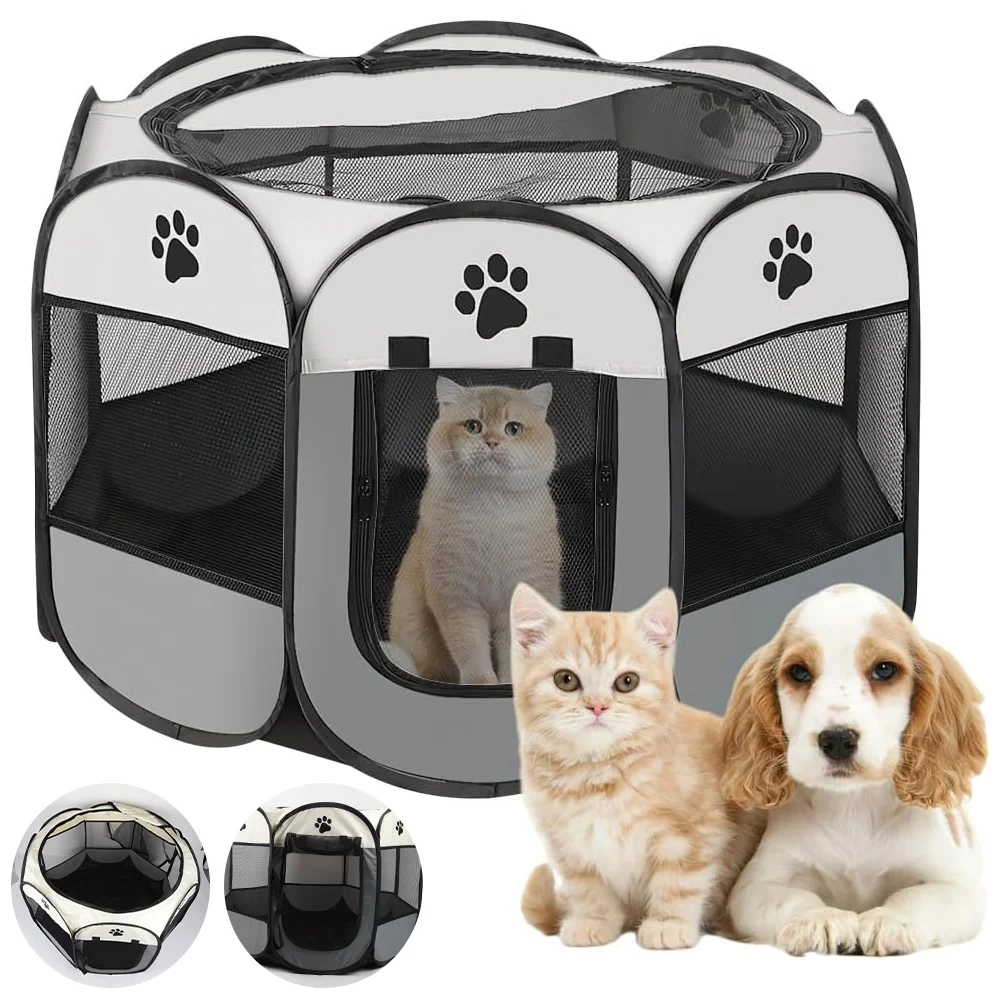 Foldable Pet Tent Kennel Cat Delivery Room Octagonal Fence Puppy Shelter Detachable Pet Tent Outdoor Cat Cage Dog Fences