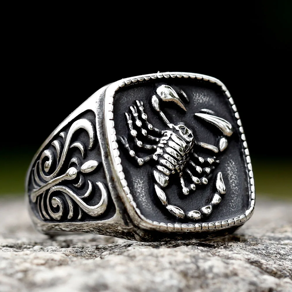 2023 New Fashion Stainless Steel Ring scorpion 3D Round Detailed antler animal Men\'s Ring for teen Jewely free shipping