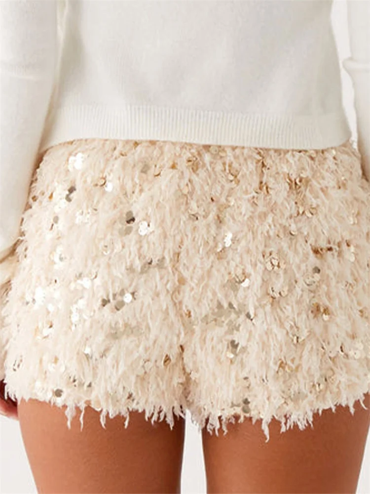 CHRONSTYLE شورت نسائي مثير منخفض الخصر فروي مطرز مرقع سليم صالح شورت صيفي لحفلات النادي ملابس الشارع الشهير 2025 جديد #4