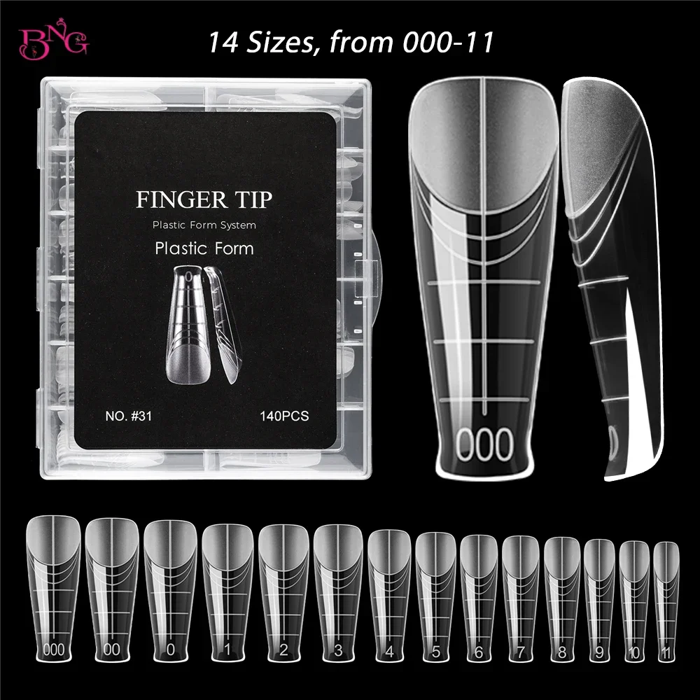 

BNG 140PCS Dual Nail Forms for Poly Extension Gel Clear Poly Nail Gel Stiletto/Oval/Almond Nail Molds for Nail Art Design Salon