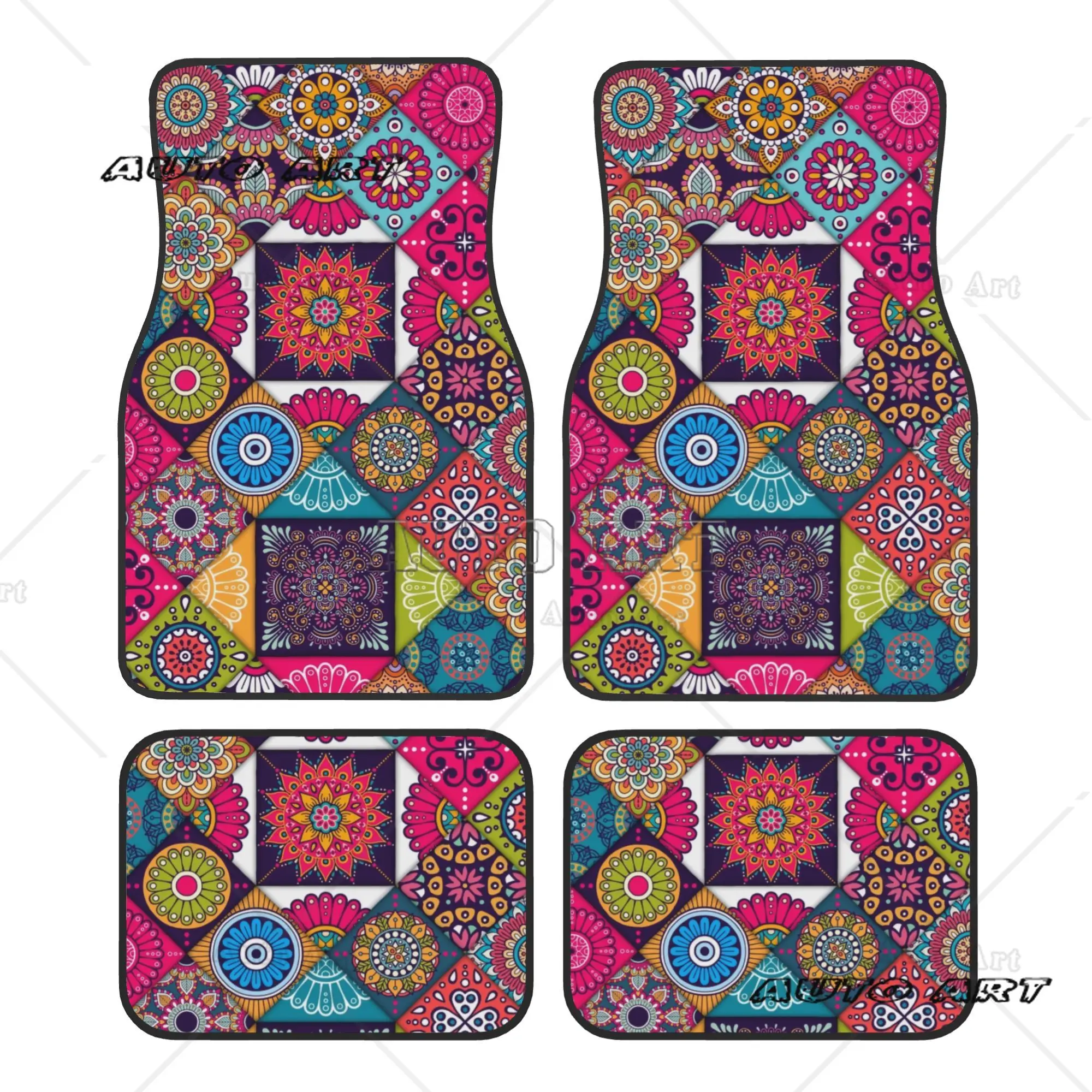 Traditional African Ethnic Tribal Ankara Car Floor Mats of 4 Pieces Crystal Velvet Universal Car Front Rear Carpets Foot Mats