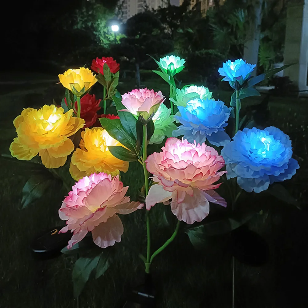 Imagem -01 - Led Solar Peony Flor Luz ao ar Livre Impermeável Jardim Paisagem Lâmpada para Gramado Quintal Pátio Decoração led solar peony flor luz ao ar livre impermeavel jardim paisagem lampada para gramado quintal patio decoracao 01