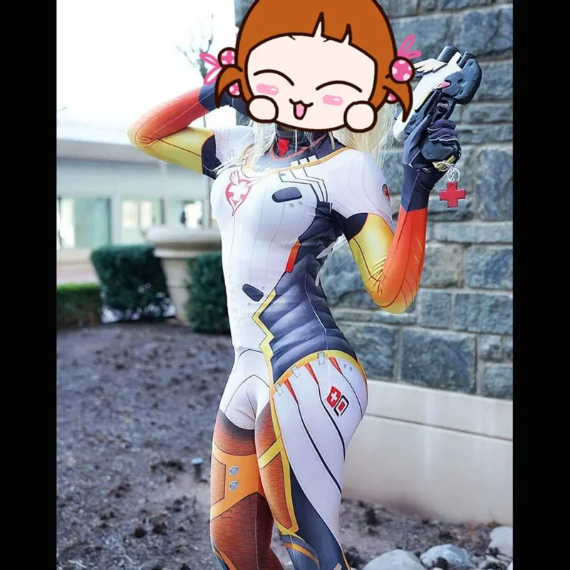 Mercy D.va Cosplay Costume pour adultes et enfants, Mercy imbibé, DVA skin concept, Smile Hero, Halloween Drum Suit, Zentai imbibé