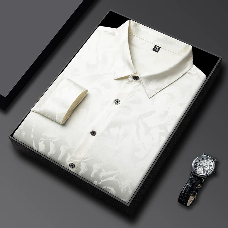 Real Silk Coolness Shirts For Men Long Sleeve Smart Casual Print Summer Top Quality Skin-Friendly Anti-Wrinkle Camisas De Hombre