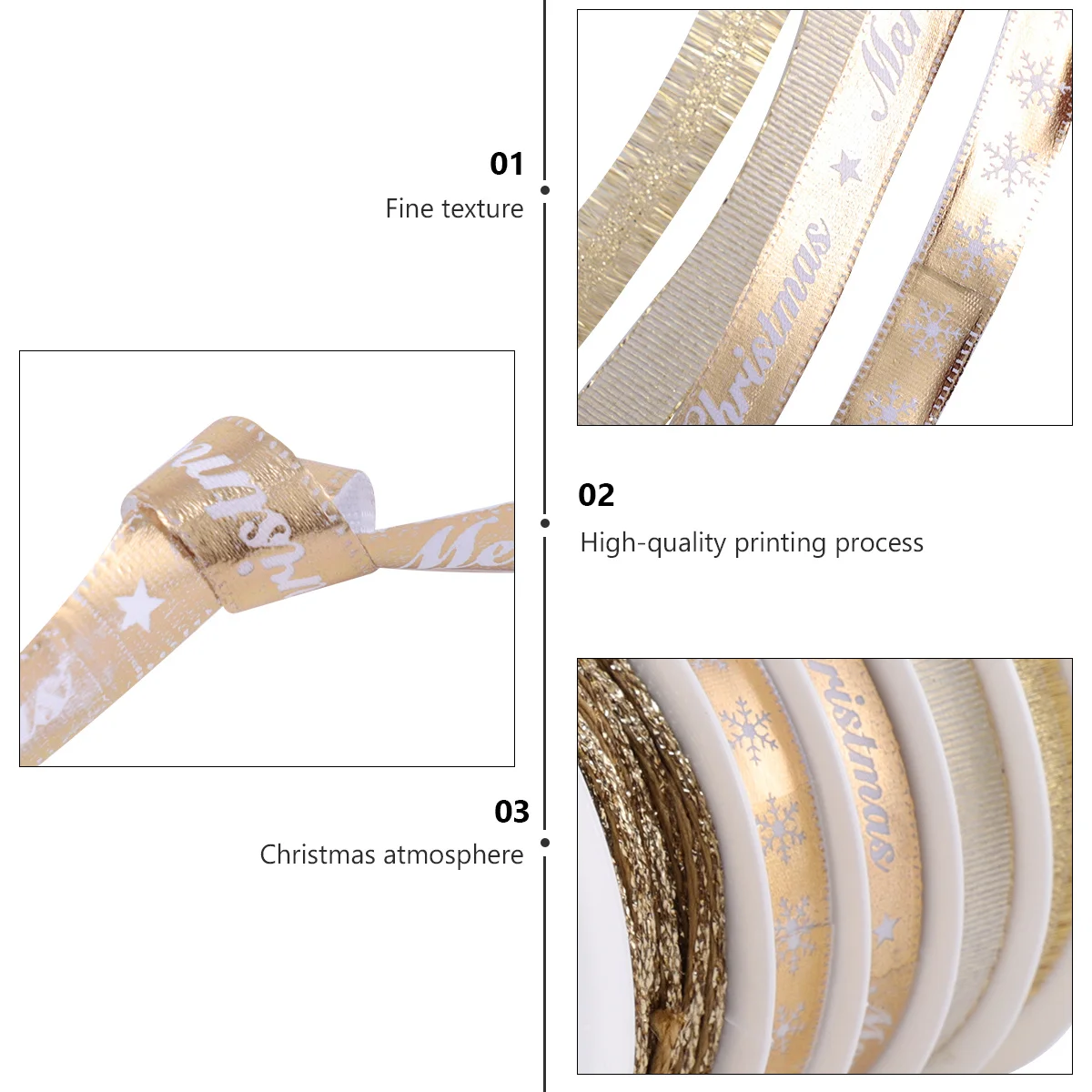 

5 Rolls Christmas Printed Ribbon Golden Durable Decorative Band Suitable for Gift Bags Wrapping DIY Crafts Holiday Decoration