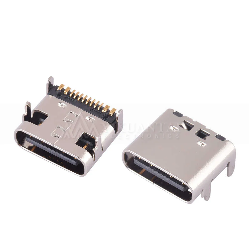 10 Pcs TYPE-C female socket 16P high conductivity copper gold-plated 30U 10A high current tail pin length 1.1 USB-C sock