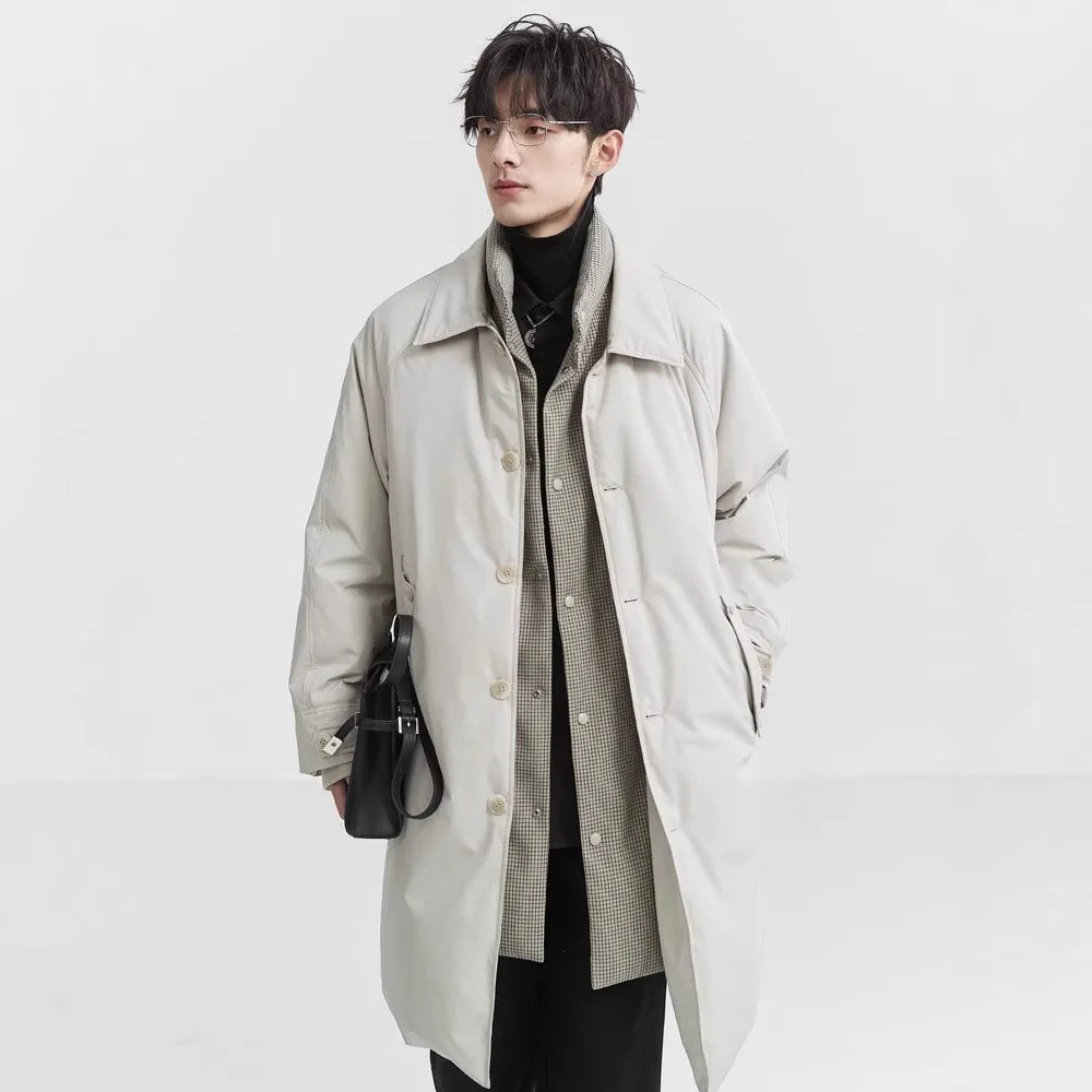 2024 Men Winter Fashion Long Patchwork Down Jackets Men's Thicken Warm Loose Coats Male New White Duck Down Overcoats
