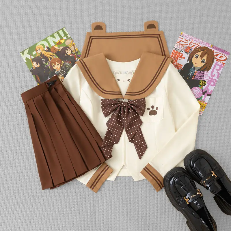 Abito da marinaio giapponese per asilo, carino e morbido, per ragazza JK, uniforme, modello orso, gioco di ruolo marrone