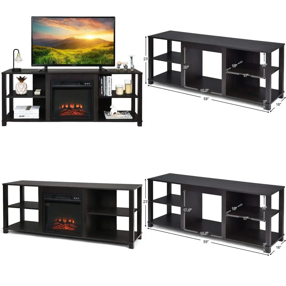 

65 TV Stand with Storage & Open Shelves, Multi-Purpose Entertainment Center for 18x17 Electric Fireplace (Not Included)