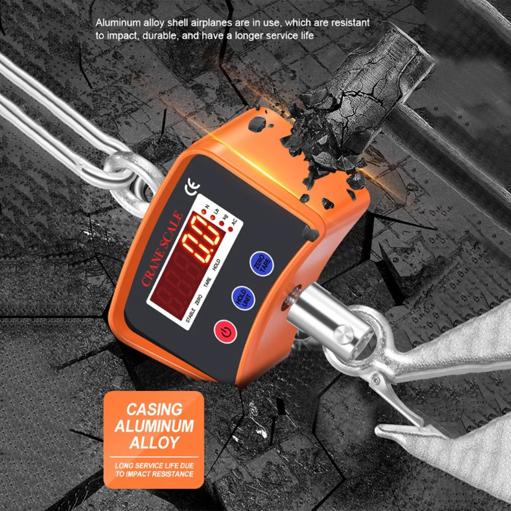 Electronic Crane Scale 2200 Lb 1000 Kg Aluminum Shell Steel Hook Rechargeable Battery Tare Hold Unit Convert Kg Lb N Shop