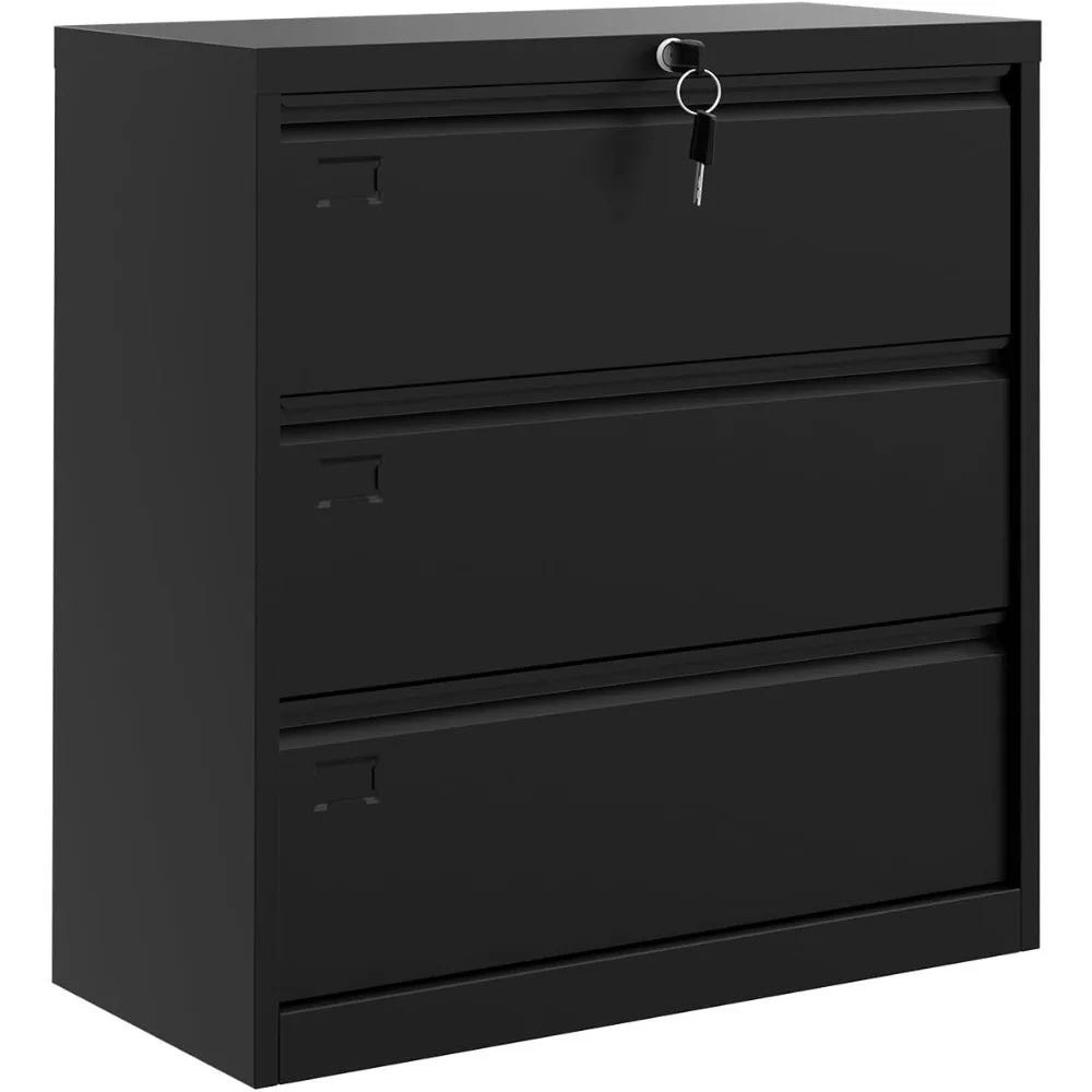 3 Drawer Lateral File Cabinet, Metal Filing Cabinet with Lock & Keys, Fit Letter/Legal/A4 Size Documents, Easy to Assemble for H